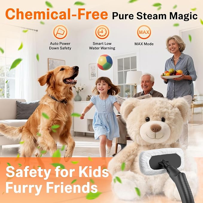 2500W Handheld Steam Cleaner with 16pcs Accessories &amp 1.6L Tank 10S Fast Heating &amp High Temperature Portable Steam Cleaner for Home Car Steamer for Cleaning Windows Grout Upholstery and M