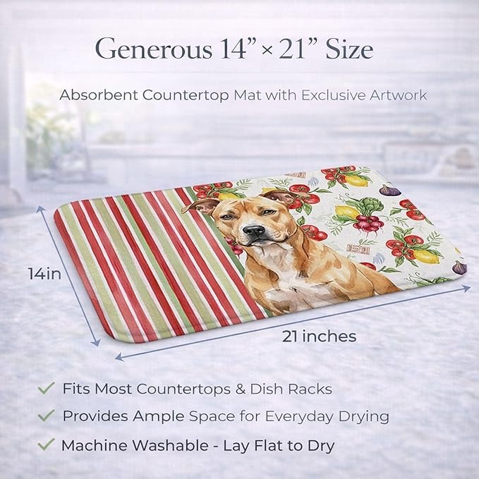 Caroline's Treasures Fawn American Staffordshire Terrier Vegetables Dish Drying Mat Absorbent Dish Drying Mat Pad for Kitchen Counter Dish Drainer Mat for Countertop 14 x 21 Multicolor