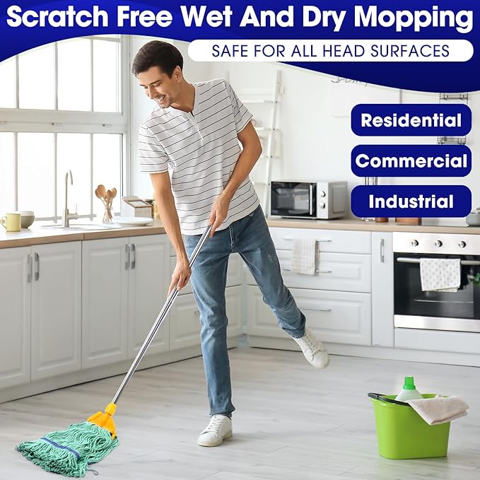 Eccliy 24 Pack Heavy Loop End Cotton String Mop Head Heavy Duty Mop Head Commercial Refills Replacement Bulk for Home Industrial Commercial Floor Cleaning (GreenBlue)