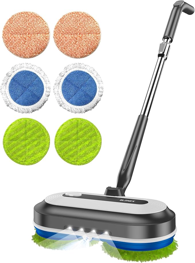Cordless Electric Mop Electric Spin Floor Mop with LED Headlights &amp Water Sprayer Long-Lasting Battery Large 290ml Tank Self-Propelled Floor Cleaner with Adjustable Tube for All Floors