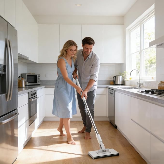 Dust Mop360-Degree Rotating Head Cleaning ToolFlat Floor Mop with 2 Reusable Pads | for Kitchen Home Tile Laminate Apartment Bathroom Corridor