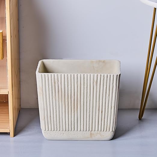 Ribbed Natural Travertine Striped Textures Small Bathroom Trash Can 2.5 Gallon(9 Liter) Resin Heavy Sturdy Kitchen Garbage CanLiving Room Bedroom Trash Can Decorative Wastebasket for Home Office