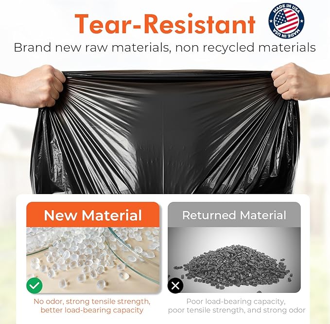 Delxo 40-45 Gallon Trash Bags 125 Count 40×48'' Large Black Garbage Bags – Light-to-Medium Duty Star-Seal Can Liners for Home Kitchen Yard &amp Office – Bulk Value Pack Made in USA