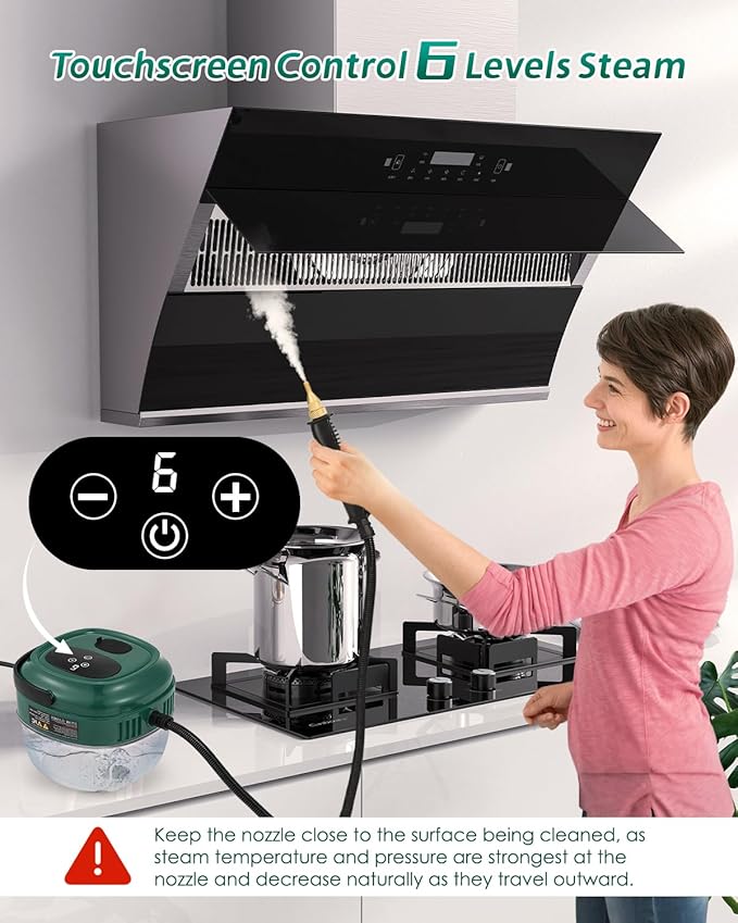 Handheld Steam Cleaner Touch Panel High Pressure Steamer for Cleaning Grout Tile Portable Steamer for Car Auto Home Small Power Cleaning Steamer with Drain Hole (Dark Green)