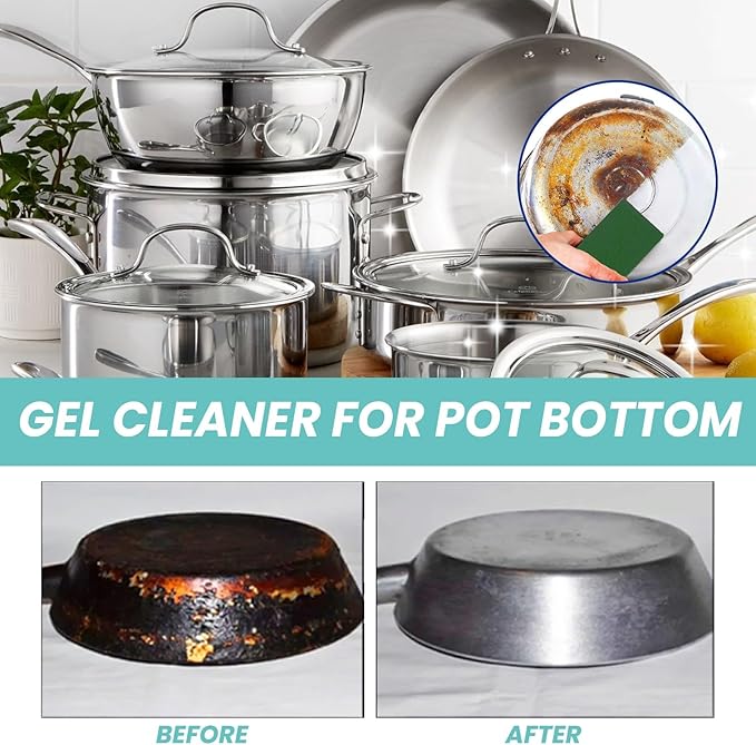 Cookware Bottom Gel Cleaner - Heavy Duty Kitchen Stove Pot &amp Pan Cleaner For Grease Rust &amp Black Stains(2PCS)