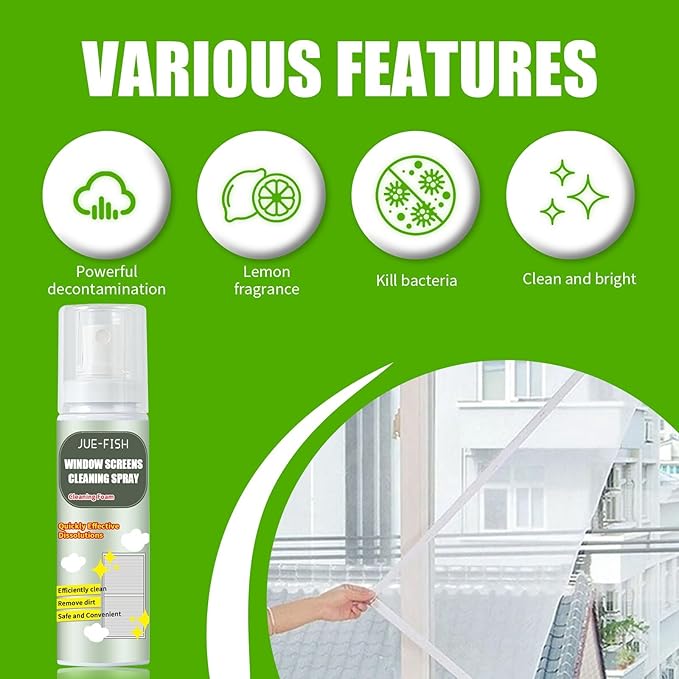 Powerful Window Screen Cleaning Foam Spray - Quick-Dissolve Dust Remove Grease &amp Odors Leaves Windows Sparkling(3PCS)