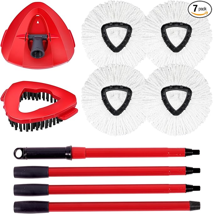 4 Packs Spin Mop Replacement Heads Compatible with Oceda EasyWring 1-Tank System4-Section Rotatable Mop Handle 30-58in Mop Scrub Brush and Base Combo SetMop Refills Easy to Replace and Cleaning