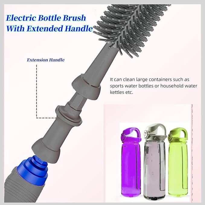 Electric Baby Bottle Cleaner with Drying Rack Silicone Bottle Brush Set Easy-Grip Handle Rechargeable/Waterproof Spinning Brush Grey