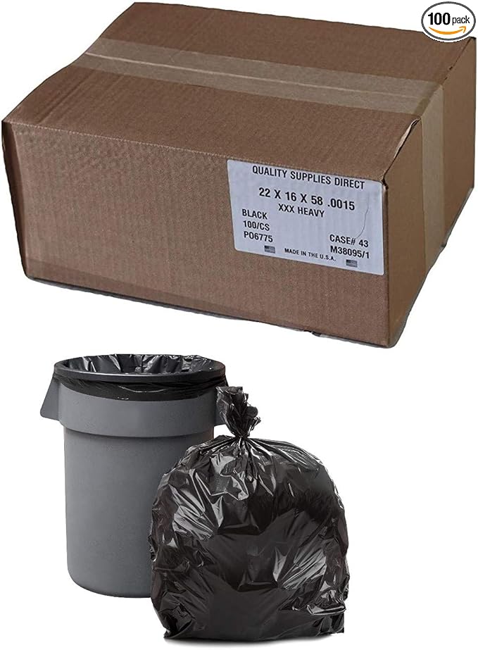Trash Bags 55-60 Gallon - (100 CountBox) 38 x 58 Low Density Garbage Bags (Black)
