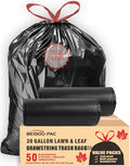 39 Gallon Lawn &amp Leaf Trash Bags Drawstring 50 Count Heavy Duty Black &amp Unscented Plastic Bags Multi-purpose Garbage Bags for Home Commercial Outdoor Construction Industrial