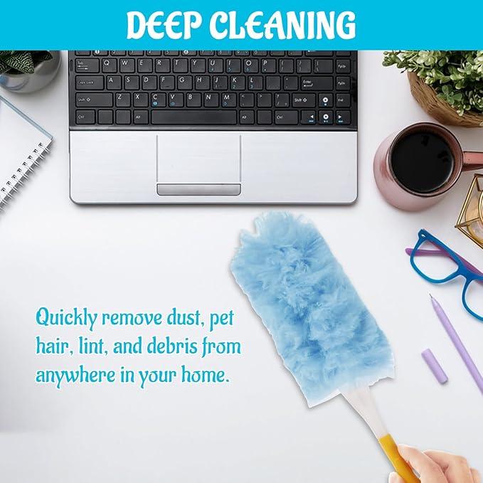 50 Count 360 Heavy Duty Duster Refills Bulk Compatible with Swiffer Dusting Refills with 1 Handle Multi Surface Disposable Dusters Refill for Cleaning (Blue)