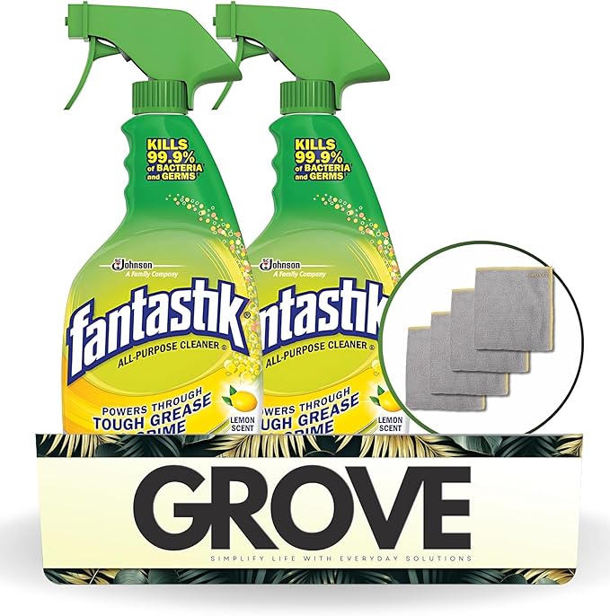 Fantastik Lemon Scent Multi-Purpose Cleaner Spray 32 oz Bundle with Microfiber Cloth - Multi-Surface Cleaner - Removes Grease &amp Grime - Leaves a Fresh Clean Finish - (6 Items)