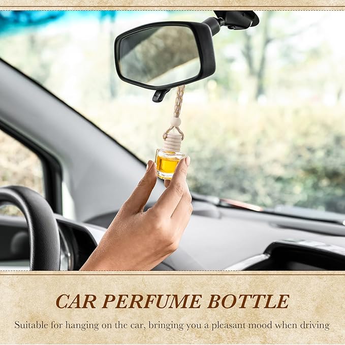 BBTO 200 Pcs Hanging Car Diffuser Bottles Bulk Empty Clear Glass Air Freshener Bottles with Wooden Cap for Perfume Essential Oils Fragrance Aromatherapy Ornament(Cube)