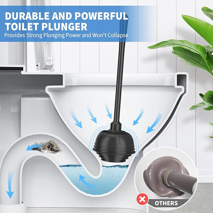 uptronic Toilet Plunger and Brush2 Pack Bowl Brush and Heavy Duty Toilet Plunger Set with Holder 2-in-1 Bathroom Cleaning Combo with Modern Caddy Stand for 5.7-inch Toilet Drain Bathroom Cleaning