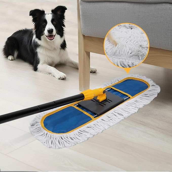 24 Dust Mop for Floor Cleaning Large Areas Dry &amp Wet Mop with 2 Washable Cotton Pads Efficiently Picks Up Pet Hair &amp Dust for Hardwood Tile Laminate Patio