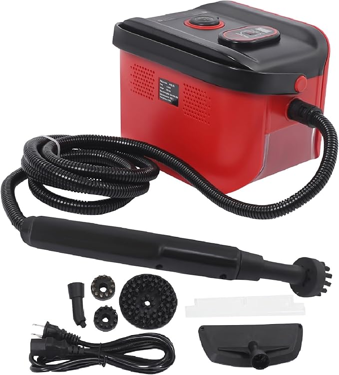 1500W Handheld Steam Cleaner Portable High Temp Steam Cleaning Machine 3 Gears Steam Setting 13s Heat-Up/4.5BAR High Pressure Steam Cleaner for Walls Car Detailing Tile (Red)
