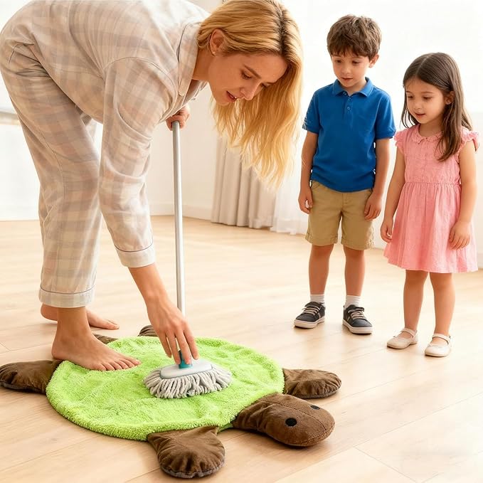Floor Turtle Foot Mop 12/16/20/24'' Cute Double-Sided Turtles-Shaped Floor Cleaning Pad with Blanket Hands-Free Mop Washable Reusable Foot Cleaner for Dust and Hair Kitchen Bathroom (2Pcs24in)