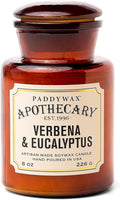 Paddywax Artisan Apothecary Scented Candle with Lid in Reusable Glass Jar Clean-Burn Soy Candle with Approx. 54 Hour Burn Time Verbena &amp Eucalyptus 8 oz.