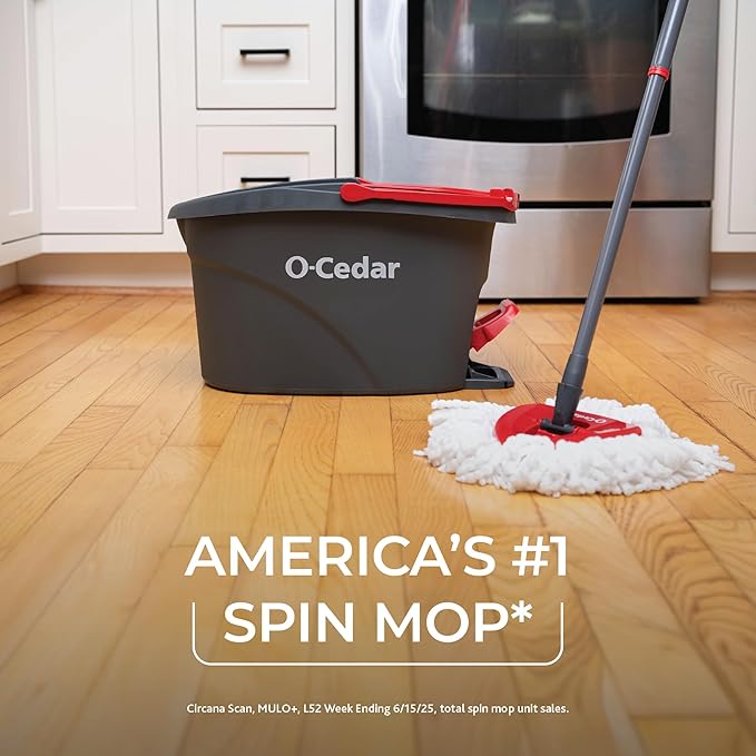 O-Cedar Easywring Microfiber Spin Mop &amp Bucket Floor Cleaning System with 1 Extra RefillRed / Gray