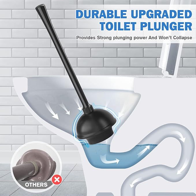 Toilet Plunger and Brush Bowl Brush and Heavy Duty Toilet Plunger Set with Ventilated Holder 2-in-1 Bathroom Cleaning Combo with Modern Caddy Stand for 5.7-inch Toilet Drain(Black 2 Set)