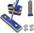 Self-Wringing 360° Flat MopHands-Free Wet &amp Dry Mop with Scalable BucketAdjustable Large Flat 360° Rotating Mops with 6 Washable Microfiber Padsfor Tile Hardwood (4 Microfiber Pads)