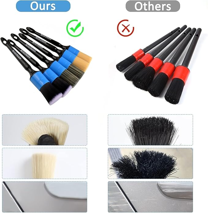 6pcs Car Detailing Brush Set-2pcs Boars Hair Car Detailing Brushes2pcs Ultra Soft No Scratch Detailing Brush for Air VentLeather Seat 2pcs Detail Brushes for Interior Exterior(Blue)