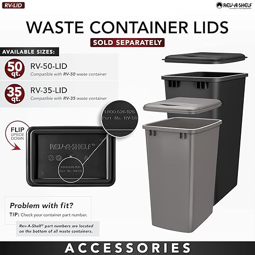 Rev-A-Shelf Pullout Trash Can for Kitchen Cabinet Single 50 Qt Bin with 12 Wood Frame - Large Garbage Bin Container for Home Waste Storage and Recycling