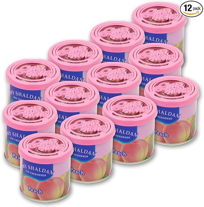 Pack of 12 My Shaldan Japanese Car Cup-Holder Natural Air Freshener Cans (Peach Scented)