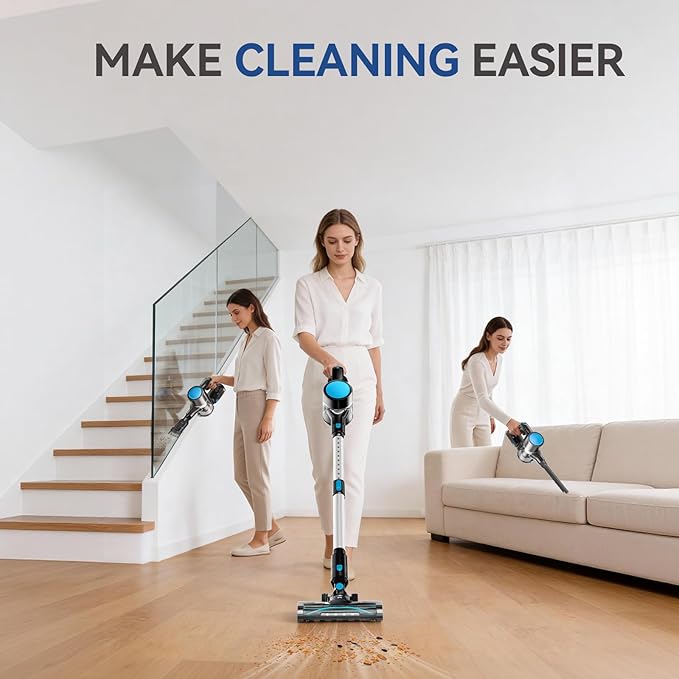 DUMOS Cordless Vacuum Cleaner Lightweight Stick Vacuum Cleaners for Home Powerful Suction &amp LED Lights Rechargeable Battery for Carpets Pet Hair Hardwood Floors