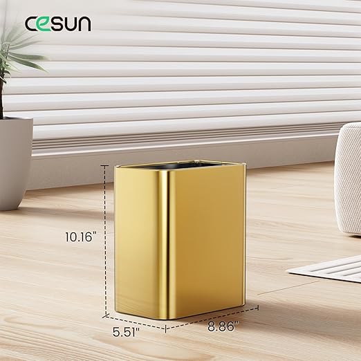 Cesun Small Bathroom Trash Can 2.1 Gallon Wastebasket Modern Metal Garbage Can Office Waste Basket Gold Stainless Steel Trash Bin for Bedroom Home Office Toilet rv Near Desk Under Sink