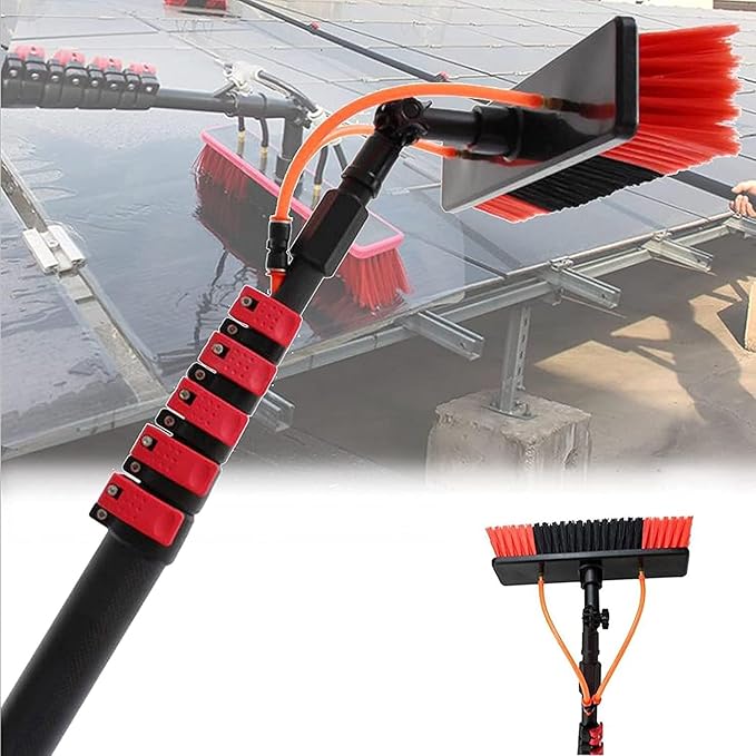 Glass Cleaning Brush Home Water Fed Telescopic Pole Kit Solar Panel Brush Rotating for Photovoltaic Panel-11M Cleaning Photovoltaic and Solar Panels Window Cleaning Pole Water Fed Water/Hos