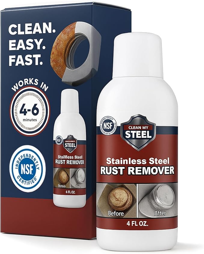 Stainless Steel Rust Remover – NSF Approved Non-Toxic Rust Stain Remover for Stainless Steel Appliances Sinks Grills Marine Hardware &amp Commercial Equipment (4 oz)