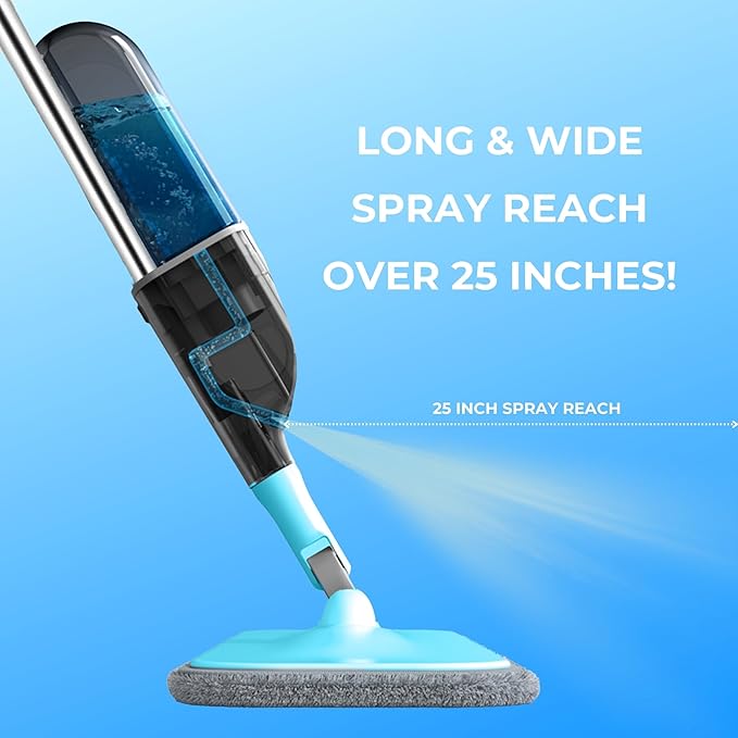 True &amp Tidy® SPRAY-250 Multi-Surface Spray Mop with Refillable Water Bottle for Floor Cleaning Works on Wood Tile Marble etc Use Any Cleaning Solution Machine Washable Microfiber Mop Pads Bl