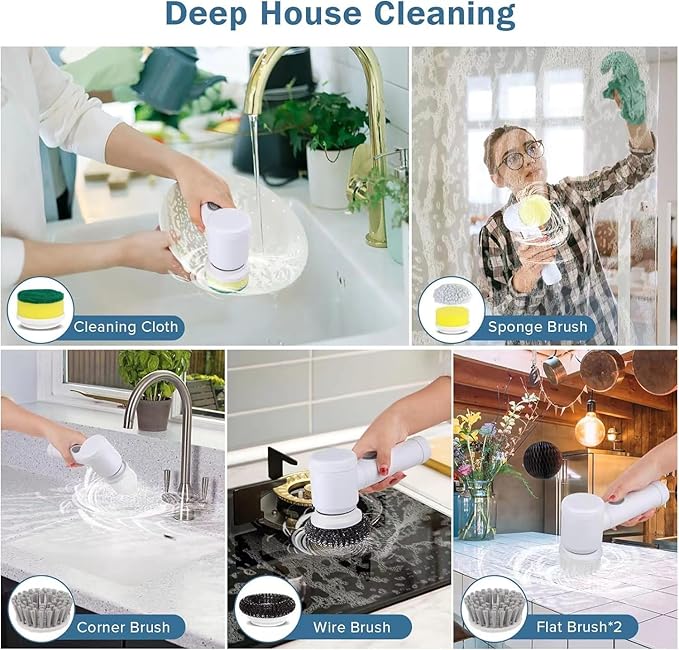 Electric Spin Scrubber - Shower ScrubberBathroom Scrubber Electricfor Cleaning Tub Floor Tile Window Sink Kitchen Cleaning with 6 Electric Cleaning Brush Head (6)