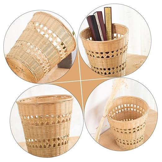 Handmade Woven Trash Can Wastebasket Multi-Function Storage Basket Material Rustic Home Decor