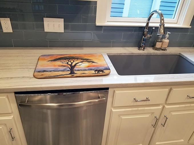 Caroline's Treasures Elephants Savanna Sunrise Dish Drying Mat Absorbent Dish Drying Mat Pad for Kitchen Counter Dish Drainer Mat for Countertop 14 x 21 Multicolor
