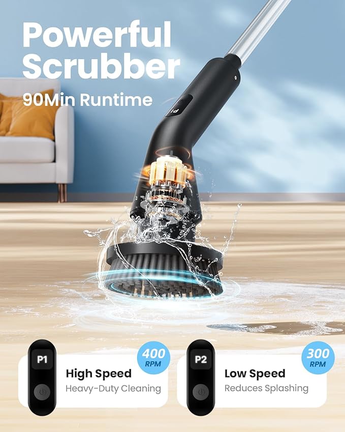 Leebein Electric Spin Scrubber 2026 Upgraded Cordless Cleaning Brush Bathroom Scrubber IPX7 Waterproof Electric Scrubber with 7 Brush Heads Extendable Long Handle Power Scrubber for Bathtub Floor