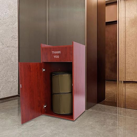 TFCFL Wooden Trash Can with Tray TopCommercial Trash Can Cabinet and Garbage ReceptacleCommercial Grade Rubbish Bin for Office Cafeteria Restaurant (Brown)