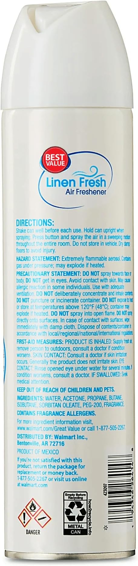 Aerosol Air Freshener Linen Fresh 8 oz– Long Lasting Room Deodorizer Spray for Home Bathroom &amp Office – Odor Eliminator Mist for Fabric Car &amp Living Spaces - (Pack of 4)