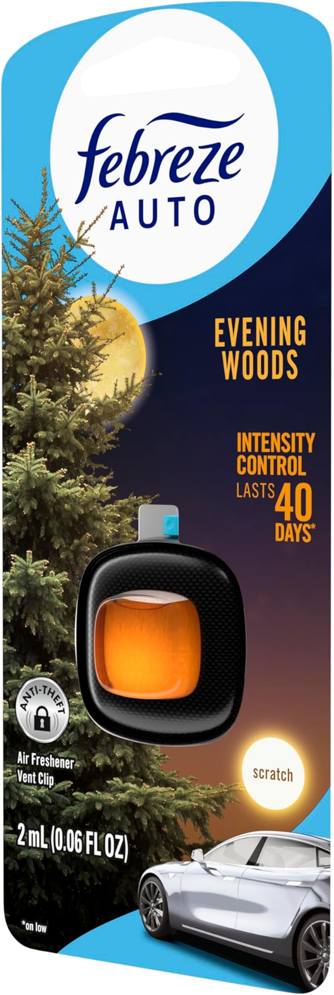 Febreze AUTO Air Freshener Odor-Fighting Automotive Vent Clip Evening Woods Scent 8 Count