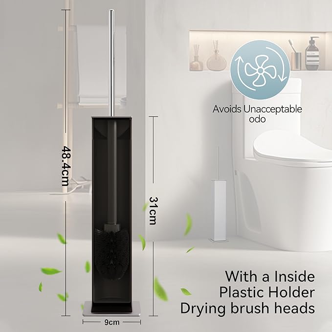 Chrome Toilet Brush and HolderToilet Bowl Brush with Extra Long Handle