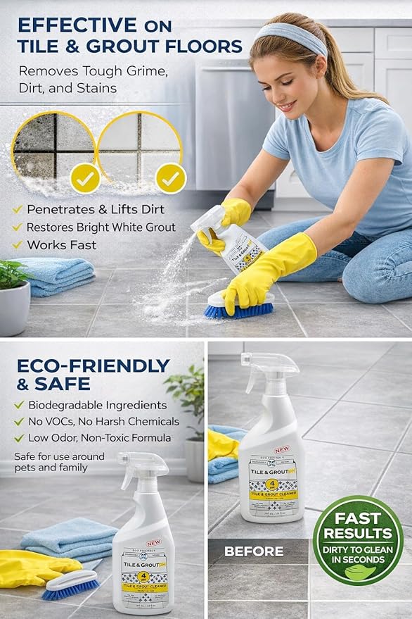 Tile &amp Grout pH – Eco-Friendly Acidic Tile &amp Grout Cleaner (pH 4) – Removes Hard Water Soap Scum &amp Grime – No VOCs Biodegradable 25 fl oz