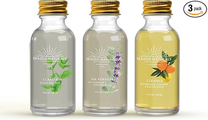 4 oz Refill Concentrate Set – Makes 12 Bottles of Non-Toxic Cleaners – Plant-Based All-Purpose Glass &amp Bathroom Refills with Peppermint Eucalyptus Lemon Grapefruit &amp Orange