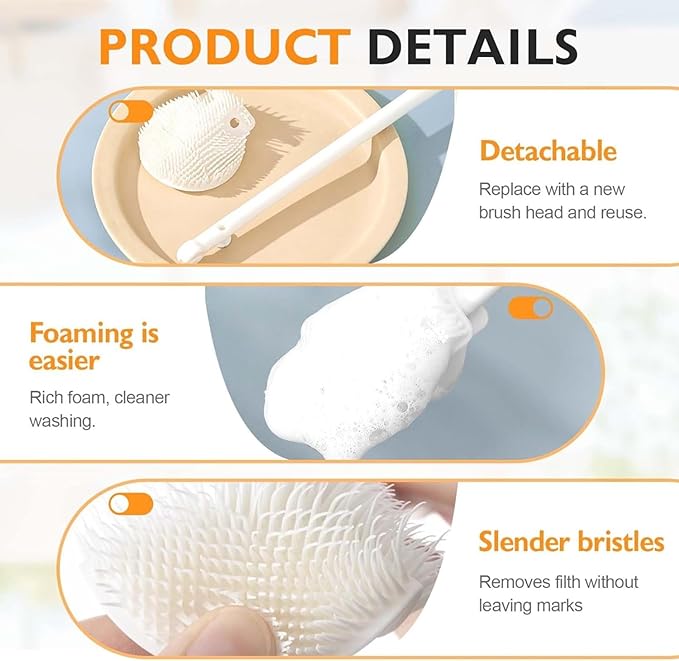 Upgraded 360 ° Flexible Silicone Bottle Brush Long Handle Narrow Mouth Container Water Bottle Glass Cleaning Tool (2 Pcs)