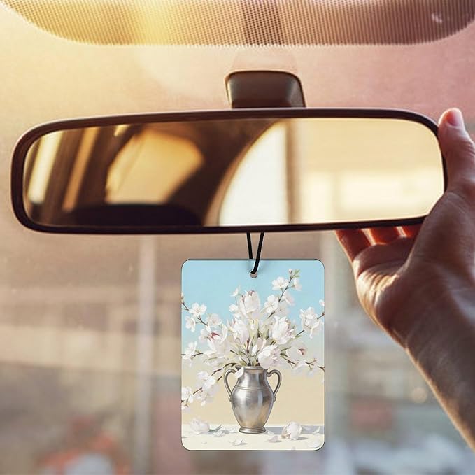 5PCS Car Air Freshener Hanging Personalized Double Sided White Blossom Car Fresheners Long Lasting New Cars Scents Cute Automotive Freshies for Closets Drawers (tea)
