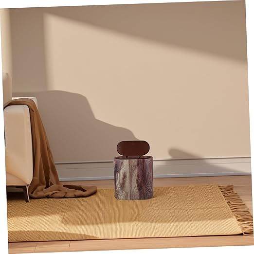 Zerodeko Rustic Lid Trash Can Space-Saving Slim Bin for Bathroom Kitchen Office Wood Grain Plastic Waste Basket