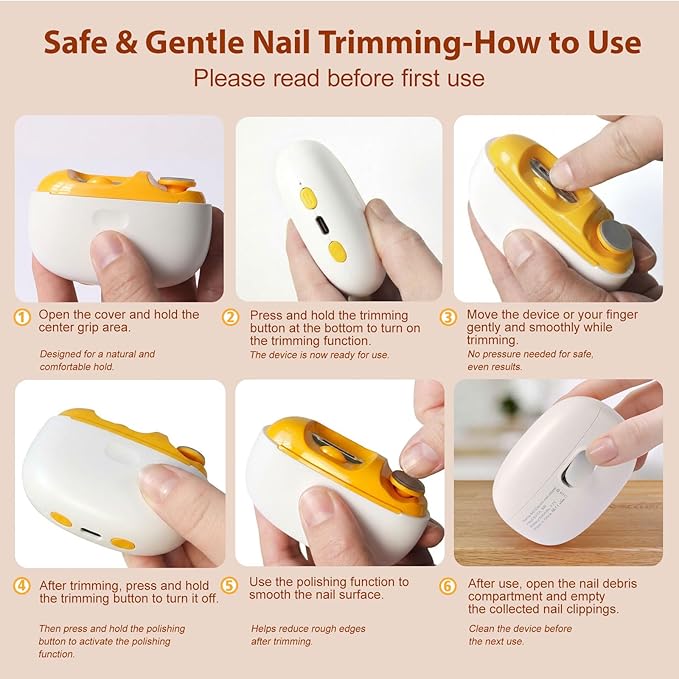 Electric Nail Clipper 2 in 1 Nail Care Tool with Filing Function Safe &amp Gentle Nail Trimmer with LED Light Quiet and Effortless Rechargeable for Adults &amp Seniors (White)