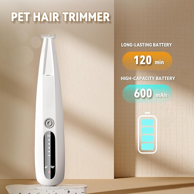 2026 New Pet Precision Trimmer Dog Paw Trimmer with LED Light Low Noise IP68 Waterproof Dual-Speed Motor Suit for Trimming Paw Ear Face Butt Eyebrows USB Rechageble