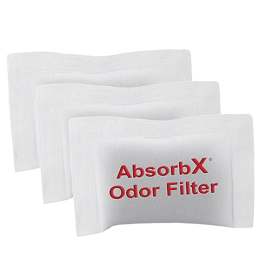 iTouchless Official AbsorbX 3-Pack Trash Can Odor Filters Activated All Natural Charcoal Odor Absorber Air Freshener Deodorizer Stops Garbage Smells for 8 Gallon &amp Larger Garbage Bins with Compart