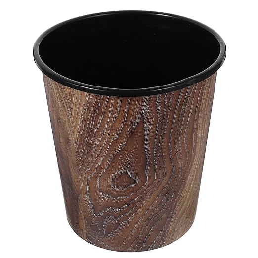 Cabilock Vintage Plastic Trash Can Wood Grain Waste Basket 7L Open Top Garbage Bucket Rubbish Bin Round Garbage Can Farmhouse Container for Kitchen Bathroom Office Under Desk